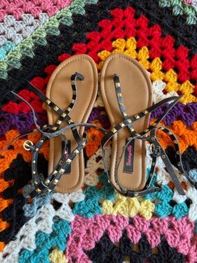 Betsey Johnson Black Studded Strappy Lace-Up Sandals